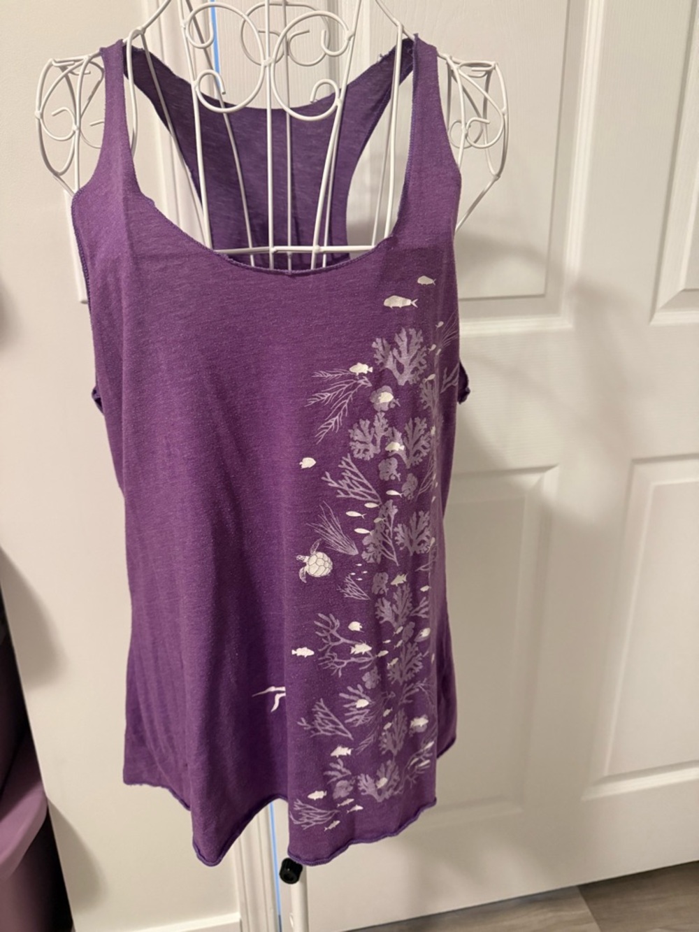 Purple Racerback Tank Top with White Coral Print